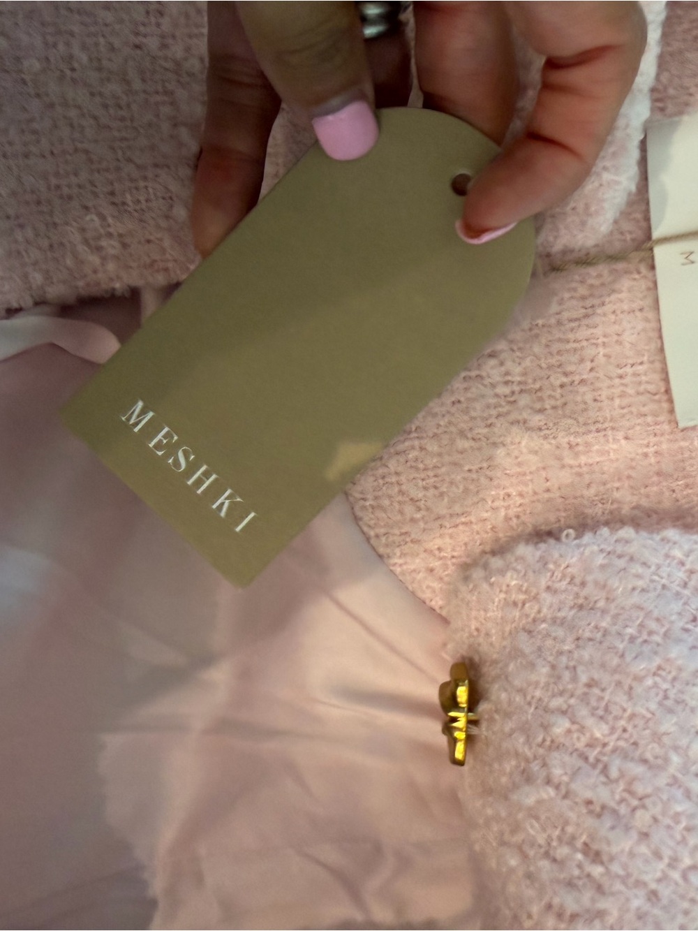 Meshki Pale Pink Bouclé Button Jacket with Gold Hardware - Picture 7 of 7